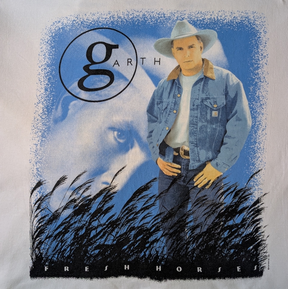 Vintage 90s Garth Brooks T-Shirt Men's XXL Fresh Horses Tour Double Sided White